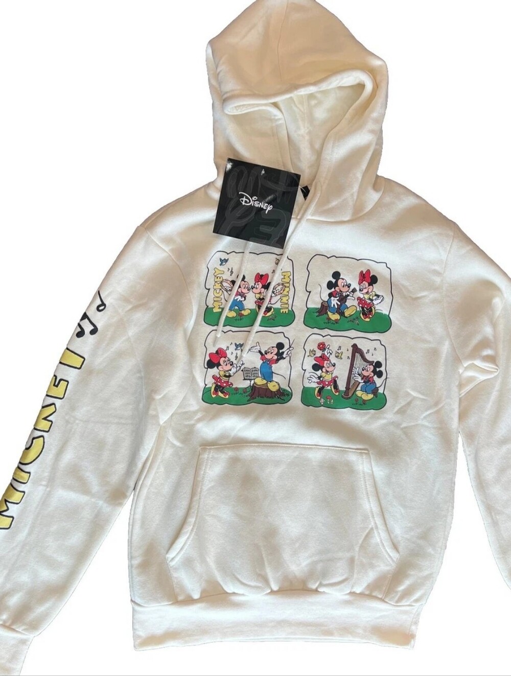 Disney VTG Cream Hooded Sweatshirt with Colorful Mickey & Minnie Comic Panels M